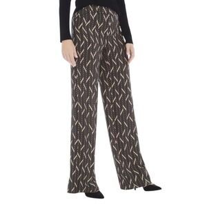 Chico's Elegant Classic Flowy Tan and Black Wide Leg Dressy Zipper Front Pants S